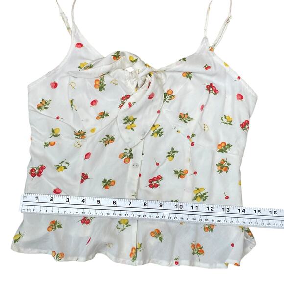 Japna White Colorful Fruity Print Tie Front Peplum Cami Tank Top SZ L - Picture 9 of 10